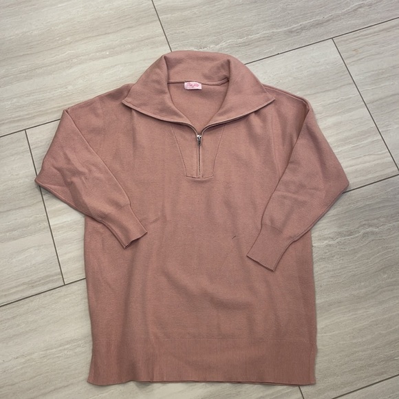 Pink Lily Pulling Mauve Quarter Zip Sweater Size Small EUC - Picture 3 of 3